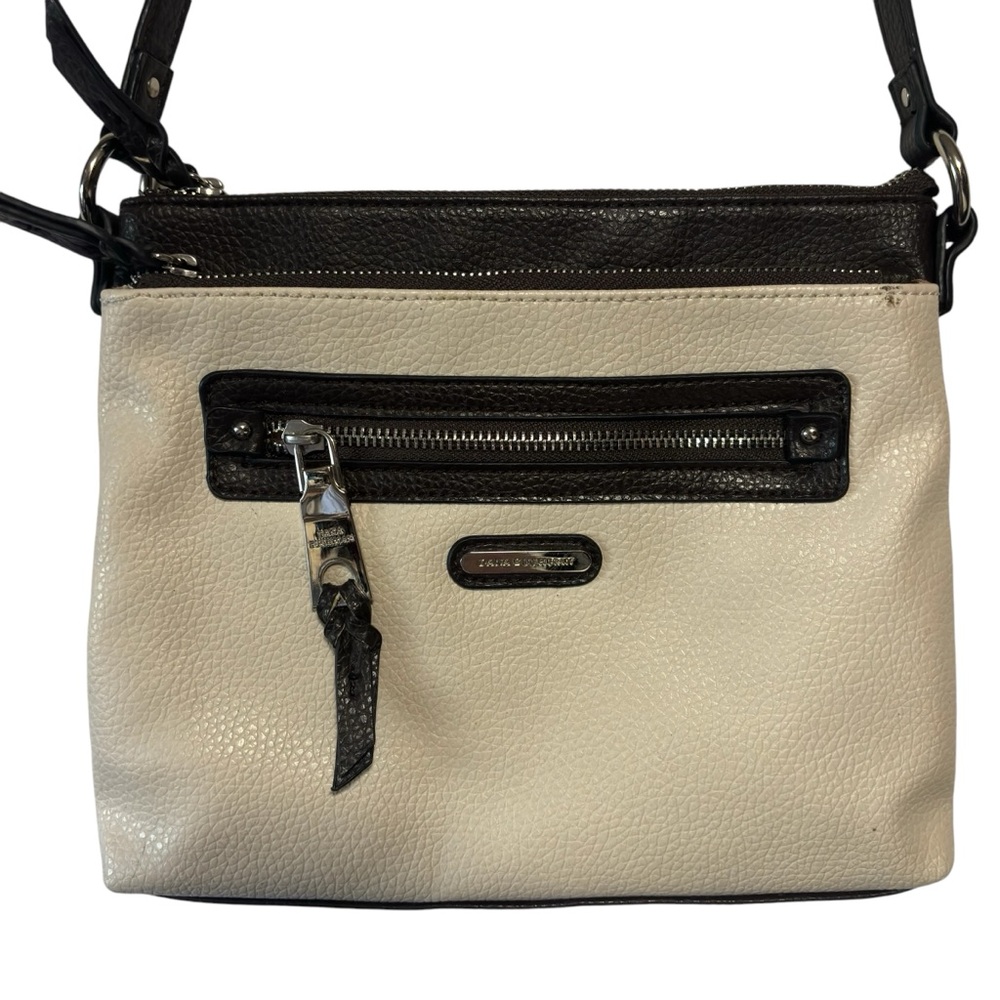 Dana Buchman Small shoulder bag 10.9X9” cream brown trim EUC